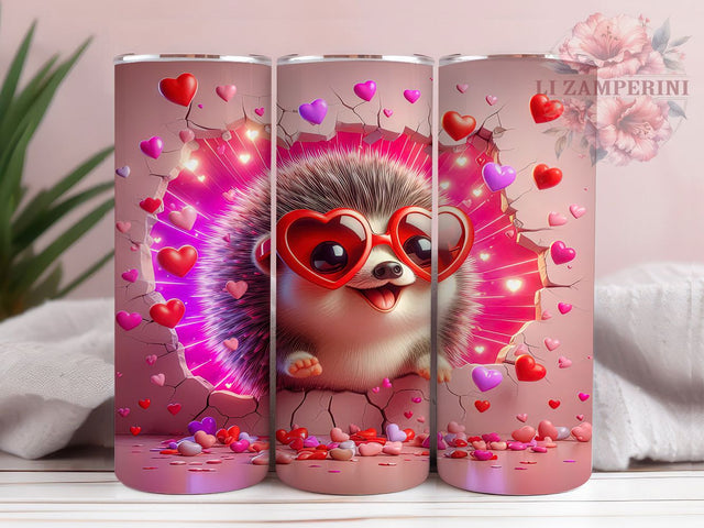 Cute Valentine Hedgehog Tumbler, Cute Love Pattern, Romantic Hedgehog Design, 20Oz Sublimation Wrap, Sweet Hedgehog Art, Adorable Love Texture, Tumbler Sublimation Sublimation Li Zamperini 