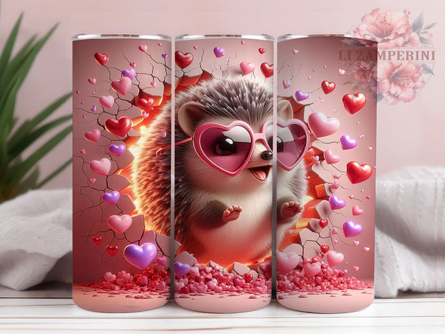 Cute Valentine Hedgehog Tumbler, Cute Love Pattern, Romantic Hedgehog Design, 20Oz Sublimation Wrap, Sweet Hedgehog Art, Adorable Love Texture, Tumbler Sublimation Sublimation Li Zamperini 