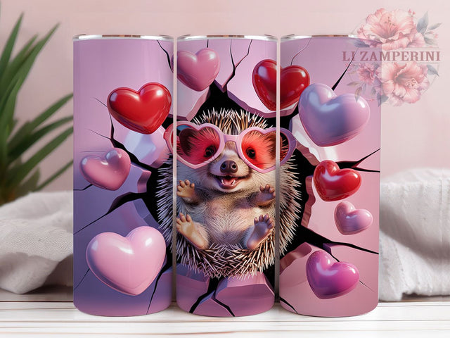 Cute Valentine Hedgehog Tumbler, Cute Love Pattern, Romantic Hedgehog Design, 20Oz Sublimation Wrap, Sweet Hedgehog Art, Adorable Love Texture, Tumbler Sublimation Sublimation Li Zamperini 