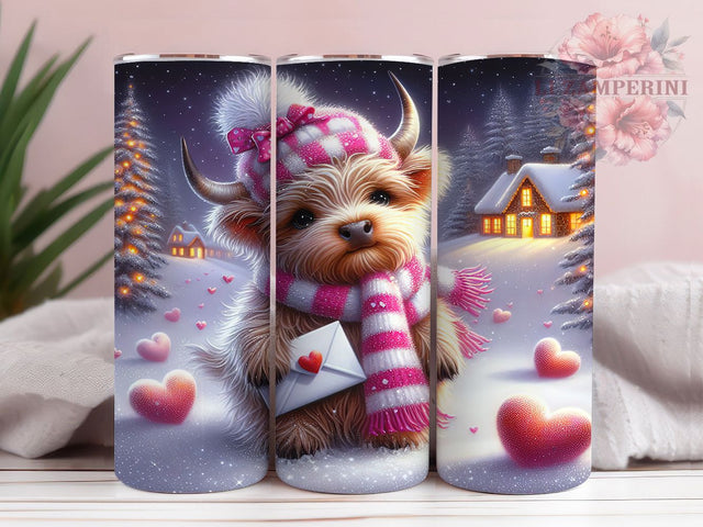 Cute Valentine Highland Cow Tumbler, Baby Cow Valentine Pattern, Rustic Love Design, 20Oz Sublimation Wrap, Cute Cowgirl Art, Country Valentine Texture, Tumbler Sublimation Sublimation Li Zamperini 