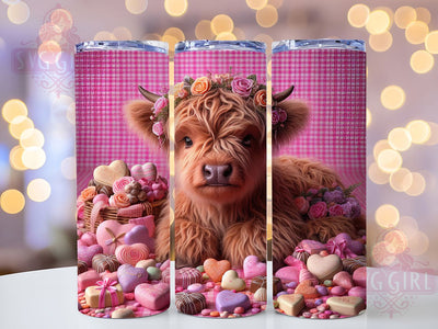 Cute Valentine Highland Cow Tumbler, Cute Cow Hearts Pattern, Romantic Cow Design, 20Oz Sublimation Wrap, Adorable Cow Art, Love Cow Texture, Tumbler Sublimation Sublimation SvggirlplusArt 