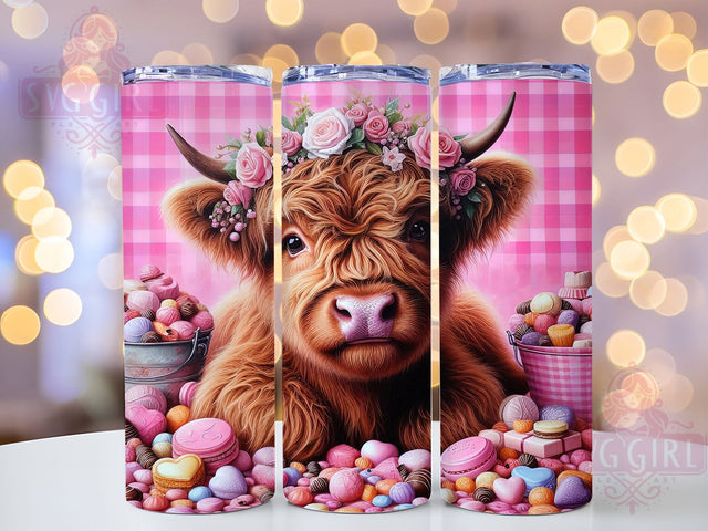 Cute Valentine Highland Cow Tumbler, Cute Cow Hearts Pattern, Romantic Cow Design, 20Oz Sublimation Wrap, Adorable Cow Art, Love Cow Texture, Tumbler Sublimation Sublimation SvggirlplusArt 