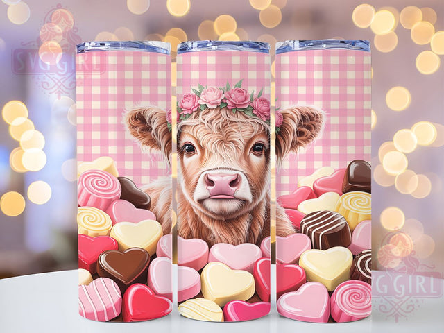 Cute Valentine Highland Cow Tumbler, Cute Cow Hearts Pattern, Romantic Cow Design, 20Oz Sublimation Wrap, Adorable Cow Art, Love Cow Texture, Tumbler Sublimation Sublimation SvggirlplusArt 