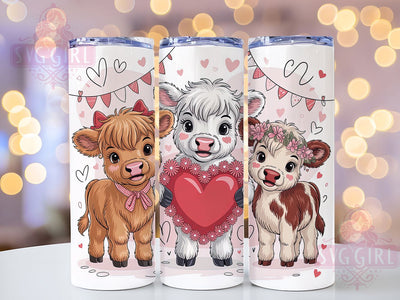 Cute Valentine Highland Cow Tumbler, Cute Cow Wrap, Romantic Cow Cup, 20oz Sublimation Wrap, Stylish Farm Animal Valentine Design Tumbler, Artistic Cow Heart Cup, Country Valentine Theme Wrap Sublimation SvggirlplusArt 