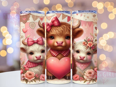Cute Valentine Highland Cow Tumbler, Cute Cow Wrap, Romantic Cow Cup, 20oz Sublimation Wrap, Stylish Farm Animal Valentine Design Tumbler, Artistic Cow Heart Cup, Country Valentine Theme Wrap Sublimation SvggirlplusArt 
