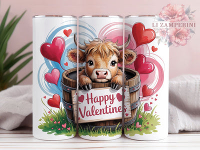 Cute Valentine Highland Cow Tumbler, Valentine Hearts Wrap, Romantic Cow Cup, 20oz Sublimation Wrap, Stylish Valentine Design Tumbler, Artistic Cow Heart Cup, Love Farm Theme Wrap Sublimation Li Zamperini 