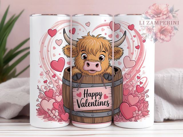 Cute Valentine Highland Cow Tumbler, Valentine Hearts Wrap, Romantic Cow Cup, 20oz Sublimation Wrap, Stylish Valentine Design Tumbler, Artistic Cow Heart Cup, Love Farm Theme Wrap Sublimation Li Zamperini 