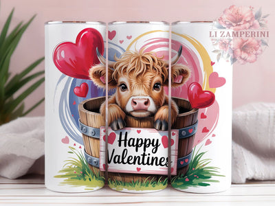 Cute Valentine Highland Cow Tumbler, Valentine Hearts Wrap, Romantic Cow Cup, 20oz Sublimation Wrap, Stylish Valentine Design Tumbler, Artistic Cow Heart Cup, Love Farm Theme Wrap Sublimation Li Zamperini 