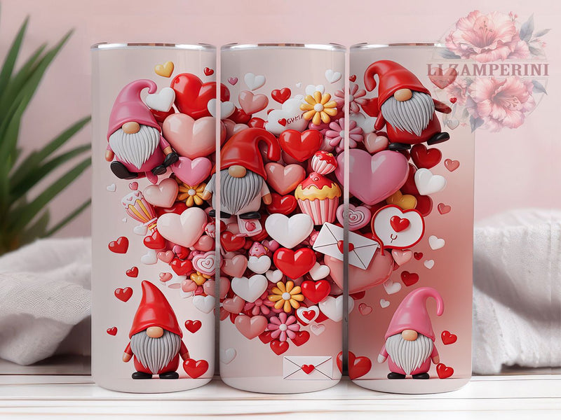 Cute Valentine Love Gnome Tumbler, Gnome With Hearts, Cute Valentine Design, Love Gnome Art, Valentine Tumbler, 20oz Tumbler, Sublimation Design Sublimation Li Zamperini 