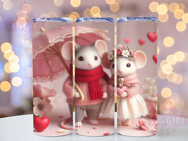 Cute Valentine Mouse Couple Tumbler, Valentine Love Pattern, Romantic Mouse Design, 20Oz Sublimation Wrap, Adorable Mouse Art, Sweet Love Texture, Tumbler Sublimation Sublimation SvggirlplusArt 