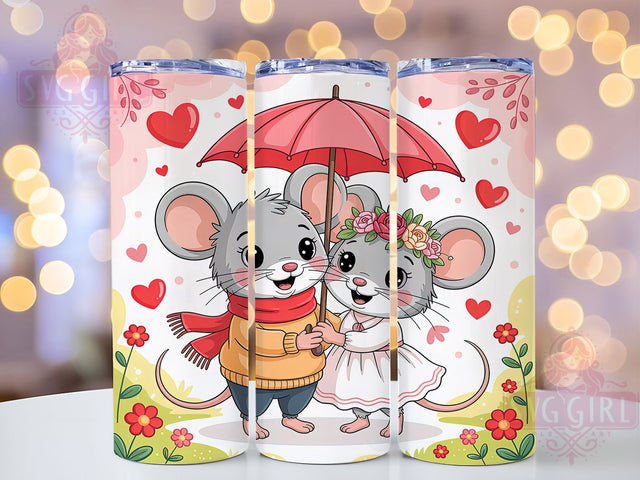 Cute Valentine Mouse Couple Tumbler, Valentine Love Pattern, Romantic Mouse Design, 20Oz Sublimation Wrap, Adorable Mouse Art, Sweet Love Texture, Tumbler Sublimation Sublimation SvggirlplusArt 