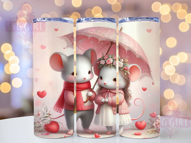 Cute Valentine Mouse Couple Tumbler, Valentine Love Pattern, Romantic Mouse Design, 20Oz Sublimation Wrap, Adorable Mouse Art, Sweet Love Texture, Tumbler Sublimation Sublimation SvggirlplusArt 