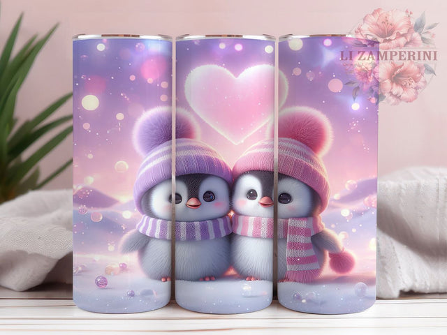 Cute Valentine Penguin Tumbler, Cute Animal Love Pattern, Romantic Winter Design, 20Oz Sublimation Wrap, Adorable Penguin Art, Heart Motif Texture, Tumbler Sublimation Sublimation Li Zamperini 