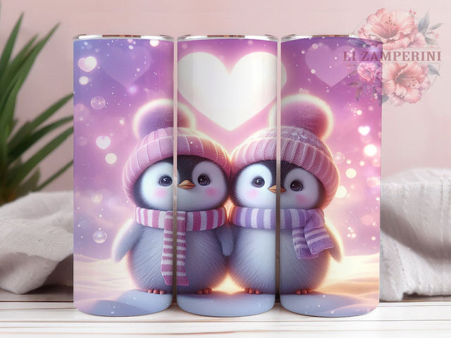 Cute Valentine Penguin Tumbler, Cute Animal Love Pattern, Romantic Winter Design, 20Oz Sublimation Wrap, Adorable Penguin Art, Heart Motif Texture, Tumbler Sublimation Sublimation Li Zamperini 