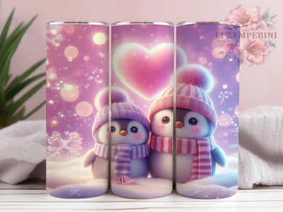 Cute Valentine Penguin Tumbler, Cute Animal Love Pattern, Romantic Winter Design, 20Oz Sublimation Wrap, Adorable Penguin Art, Heart Motif Texture, Tumbler Sublimation Sublimation Li Zamperini 