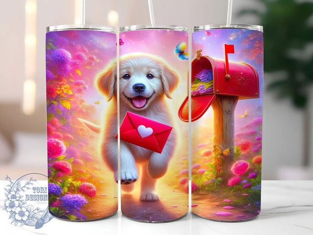 Cute Valentine Puppy Love Tumbler, Puppy Love Pattern, Cute Dog Valentine Design, 20Oz Sublimation Wrap, Adorable Pup Art, Romantic Dog Texture, Tumbler Sublimation Sublimation ToriDesigns 