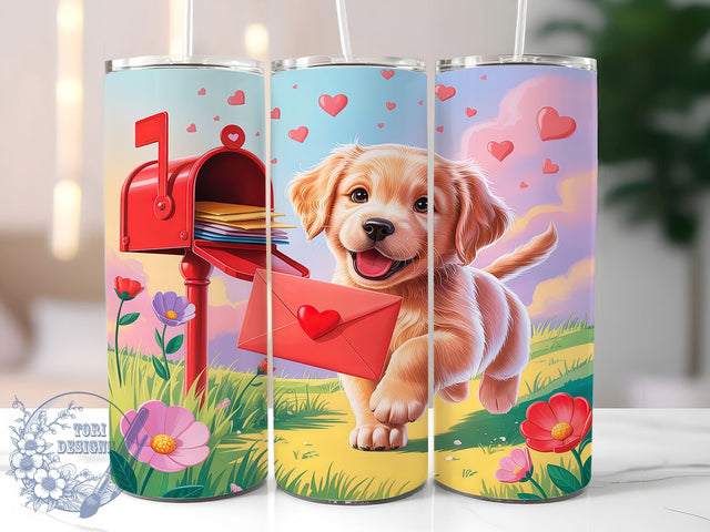 Cute Valentine Puppy Love Tumbler, Puppy Love Pattern, Cute Dog Valentine Design, 20Oz Sublimation Wrap, Adorable Pup Art, Romantic Dog Texture, Tumbler Sublimation Sublimation ToriDesigns 