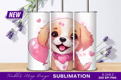 Cute valentine puppy with hearts and balloon Sublimation Regulrcrative 