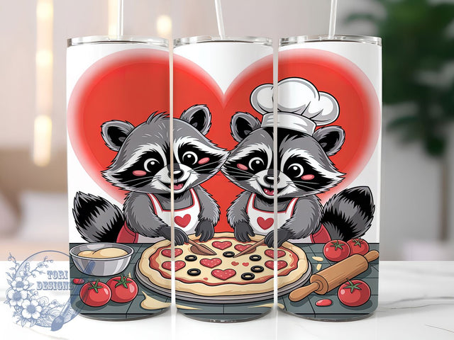 Cute Valentine Raccoon Tumbler, Cute Animal Pattern, Love Theme Design, 20Oz Sublimation Wrap, Romantic Wildlife Art, Heart Motif Texture, Tumbler Sublimation Sublimation ToriDesigns 