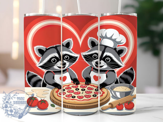 Cute Valentine Raccoon Tumbler, Cute Animal Pattern, Love Theme Design, 20Oz Sublimation Wrap, Romantic Wildlife Art, Heart Motif Texture, Tumbler Sublimation Sublimation ToriDesigns 