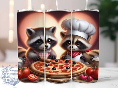 Cute Valentine Raccoon Tumbler, Cute Animal Pattern, Love Theme Design, 20Oz Sublimation Wrap, Romantic Wildlife Art, Heart Motif Texture, Tumbler Sublimation Sublimation ToriDesigns 