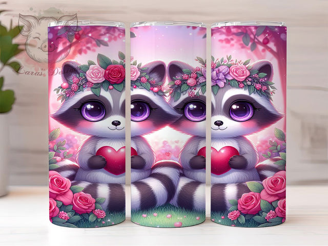 Cute Valentine Raccoon Tumbler, Valentine Animal Wrap, Love Raccoon Cup, Romantic Sublimation Design, Valentine Gift Tumbler, Sweet Raccoon Wrap, Adorable Animal Cup Sublimation Lara' s Designs 