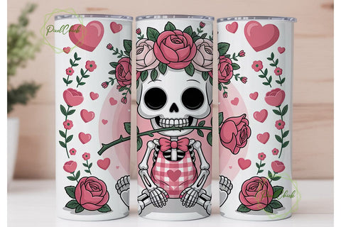 Cute Valentine Skeleton 20oz Tumbler Sublimation PixelChick 