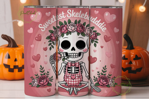 Cute Valentine Skeleton 20oz Tumbler Sublimation PixelChick 