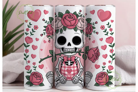 Cute Valentine Skeleton 20oz Tumbler Sublimation PixelChick 