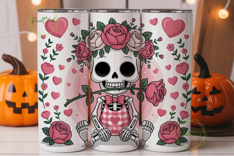 Cute Valentine Skeleton 20oz Tumbler Sublimation PixelChick 