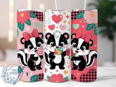 Cute Valentine Skunk Tumbler, Cute Skunk Wrap, Kids Valentine Cup, 20oz Sublimation Wrap, Stylish Valentine Design Tumbler, Artistic Skunk Heart Cup, Whimsical Love Theme Wrap Sublimation ToriDesigns 