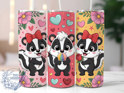 Cute Valentine Skunk Tumbler, Cute Skunk Wrap, Kids Valentine Cup, 20oz Sublimation Wrap, Stylish Valentine Design Tumbler, Artistic Skunk Heart Cup, Whimsical Love Theme Wrap Sublimation ToriDesigns 