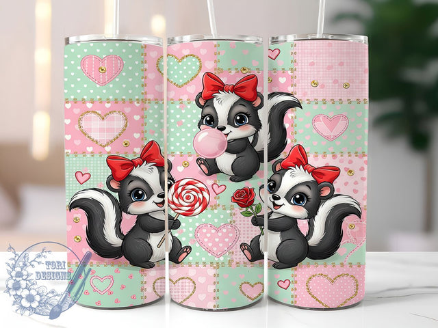 Cute Valentine Skunk Tumbler, Cute Skunk Wrap, Kids Valentine Cup, 20oz Sublimation Wrap, Stylish Valentine Design Tumbler, Artistic Skunk Heart Cup, Whimsical Love Theme Wrap Sublimation ToriDesigns 