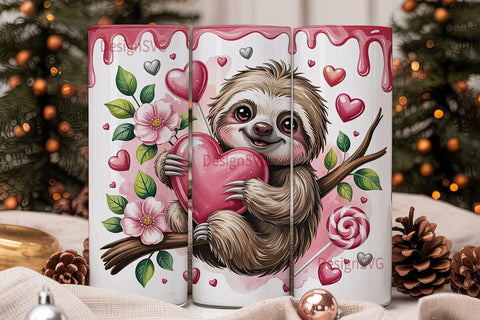 Cute Valentine Sloth 20oz Tumbler Wrap Sublimation DesignSVG 