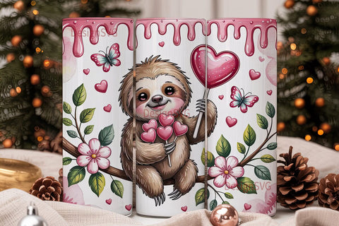 Cute Valentine Sloth 20oz Tumbler Wrap Sublimation DesignSVG 