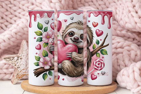 Cute Valentine Sloth 20oz Tumbler Wrap Sublimation DesignSVG 