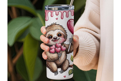 Cute Valentine Sloth 20oz Tumbler Wrap Sublimation DesignSVG 