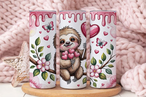Cute Valentine Sloth 20oz Tumbler Wrap Sublimation DesignSVG 