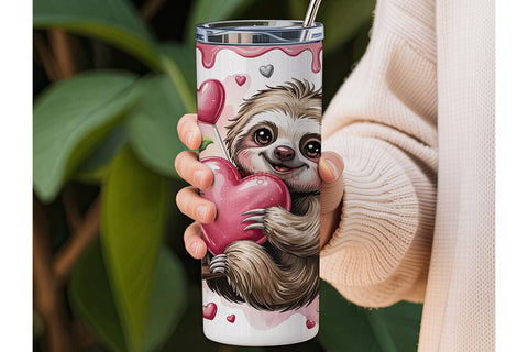 Cute Valentine Sloth 20oz Tumbler Wrap Sublimation DesignSVG 