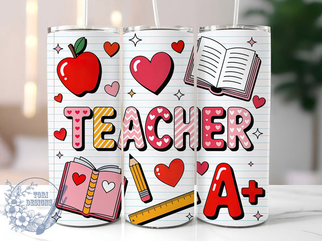 Cute Valentine Teacher Tumbler, Valentine's Day, School Theme, Sublimation Art, 20oz Tumbler, Cute Design, Love Style Sublimation ToriDesigns 