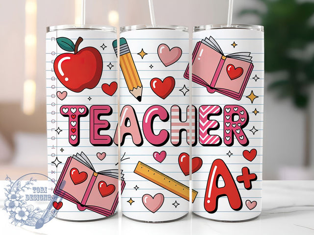 Cute Valentine Teacher Tumbler, Valentine's Day, School Theme, Sublimation Art, 20oz Tumbler, Cute Design, Love Style Sublimation ToriDesigns 