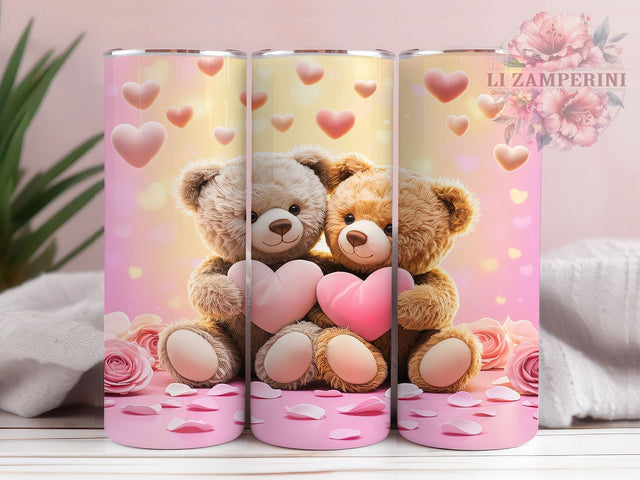 Cute Valentine Teddy Bear Tumbler, Cute Bear Pattern, Romantic Bear Design, 20Oz Sublimation Wrap, Adorable Teddy Art, Love Bear Texture, Tumbler Sublimation Sublimation Li Zamperini 