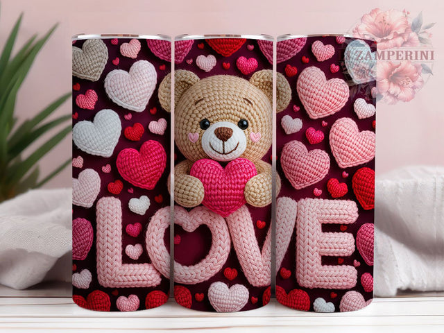 Cute Valentine Teddy Bear Tumbler, Cute Bear Wrap, Romantic Teddy Cup, 20oz Sublimation Wrap, Stylish Valentine Design Tumbler, Artistic Bear Heart Cup, Whimsical Love Bear Theme Wrap Sublimation Li Zamperini 