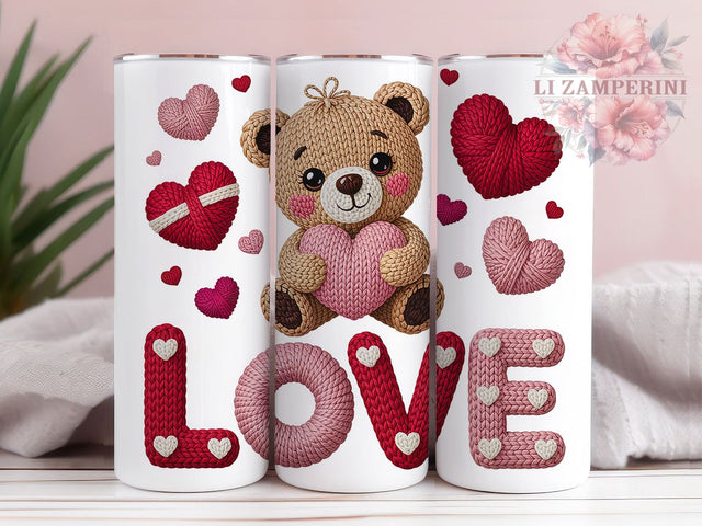 Cute Valentine Teddy Bear Tumbler, Cute Bear Wrap, Romantic Teddy Cup, 20oz Sublimation Wrap, Stylish Valentine Design Tumbler, Artistic Bear Heart Cup, Whimsical Love Bear Theme Wrap Sublimation Li Zamperini 