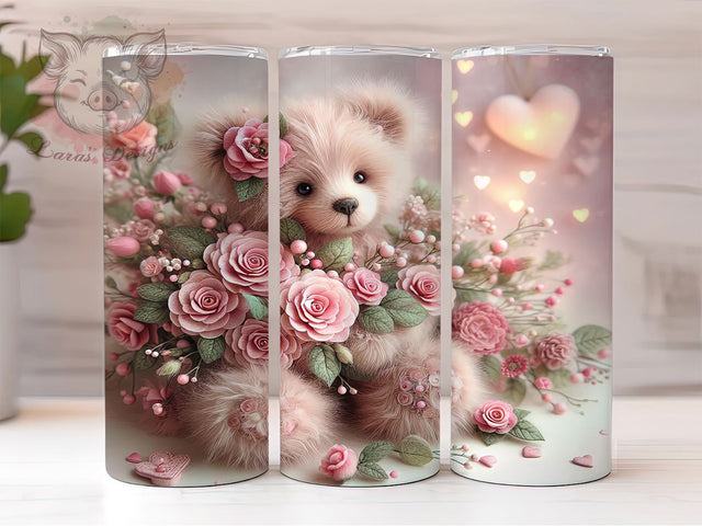 Cute Valentine Teddy Bear Tumbler, Cute Bear Wrap, Romantic Teddy Cup, 20oz Sublimation Wrap, Stylish Valentine Design Tumbler, Artistic Teddy Heart Cup, Whimsical Love Theme Wrap Sublimation Lara' s Designs 