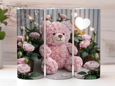 Cute Valentine Teddy Bear Tumbler, Cute Bear Wrap, Romantic Teddy Cup, 20oz Sublimation Wrap, Stylish Valentine Design Tumbler, Artistic Teddy Heart Cup, Whimsical Love Theme Wrap Sublimation Lara' s Designs 