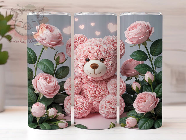 Cute Valentine Teddy Bear Tumbler, Cute Bear Wrap, Romantic Teddy Cup, 20oz Sublimation Wrap, Stylish Valentine Design Tumbler, Artistic Teddy Heart Cup, Whimsical Love Theme Wrap Sublimation Lara' s Designs 