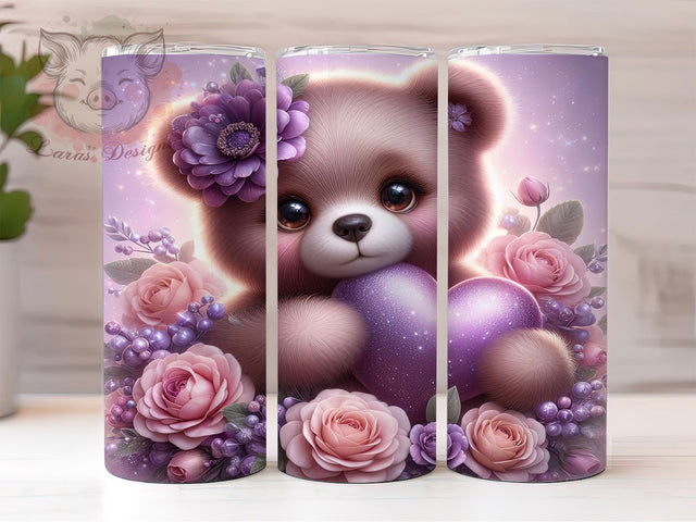 Cute Valentine Teddy Bear Tumbler, Valentine Love Pattern, Cute Bear Heart Design, 20Oz Sublimation Wrap, Adorable Romantic Art, Sweet Bear Texture, Tumbler Sublimation Sublimation Lara' s Designs 