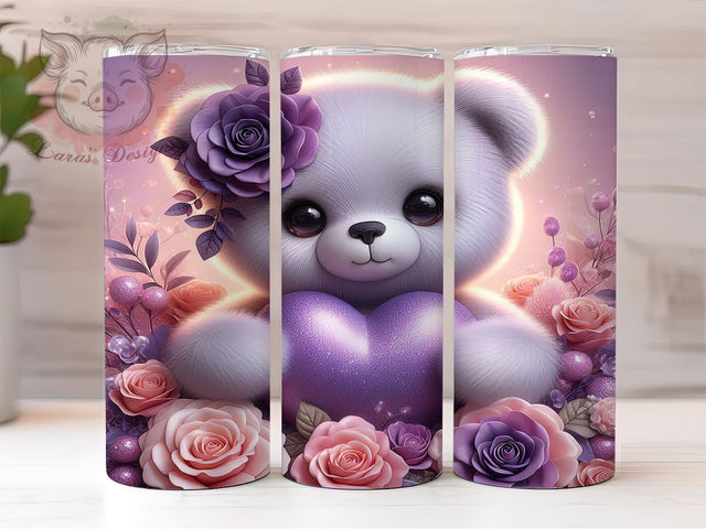Cute Valentine Teddy Bear Tumbler, Valentine Love Pattern, Cute Bear Heart Design, 20Oz Sublimation Wrap, Adorable Romantic Art, Sweet Bear Texture, Tumbler Sublimation Sublimation Lara' s Designs 