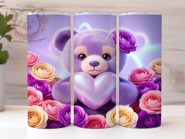Cute Valentine Teddy Bear Tumbler, Valentine Love Pattern, Cute Bear Heart Design, 20Oz Sublimation Wrap, Adorable Romantic Art, Sweet Bear Texture, Tumbler Sublimation Sublimation Lara' s Designs 
